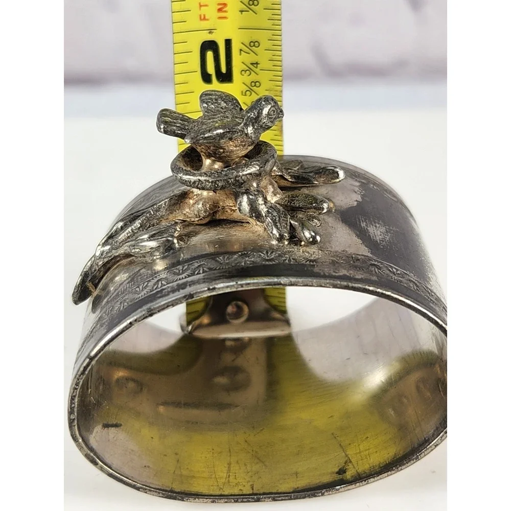 Antique Silver Plated Figurine Napkin Ring Nesting Bird On Branch Collectible